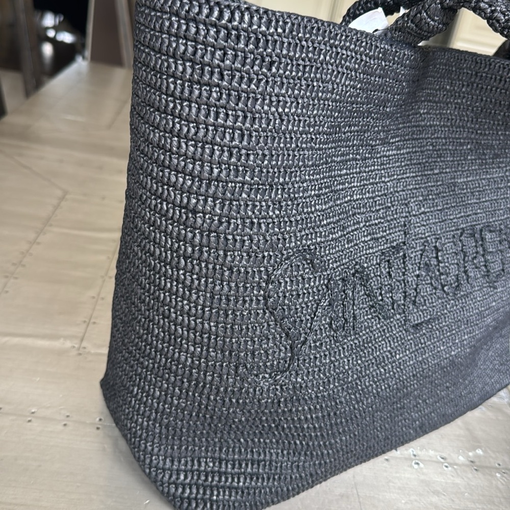 Ysl saint laurent large raffia tote shopper bag travel beach black  bag $2550 - Picture 3 of 11